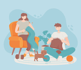 woman and man knitting house