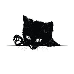 Vector illustration. Ad space. Black silhouette of a domestic cat isolated on white background. EPS 8