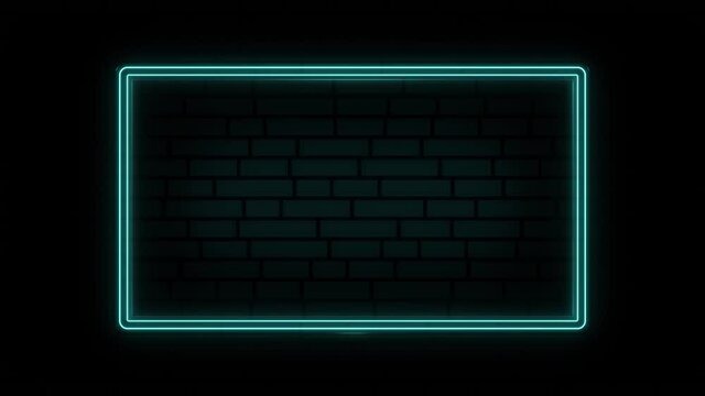 Abstract blue neon frame on black background. Frame for a neon sign for inscriptions and advertising. Laser show looped animation . 4K