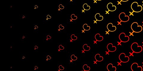 Dark Orange vector texture with women's rights symbols.