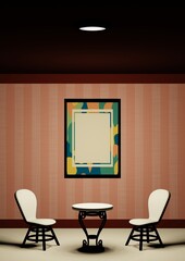 室内　店内イメージ　額縁　インテリア　3DCG