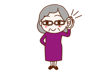 ＜全身・正面＞耳よりな情報を笑顔で聞く高齢の女性