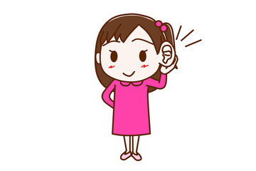 ＜全身・正面＞耳よりな情報を笑顔で聞く少女