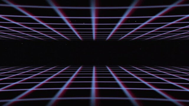 Synthwave wireframe net 80s. Retro futurism background. 3d illustration render seamless loop