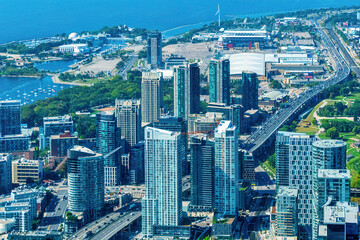 Fototapeta na wymiar Urban skyline Toronto, Canada. High angle view