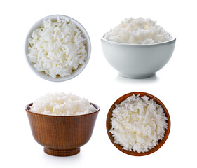 rice in bowl on white background