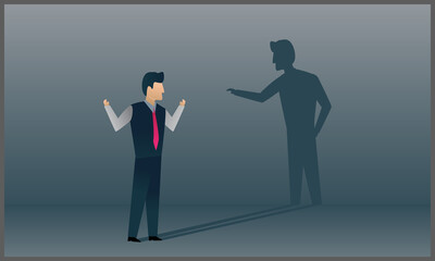 Fototapeta premium vector illustration of Shadow of man is pointing and blaming businessman. Conscience concept