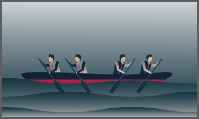 vector illustration of disagreement concept with businessman rowing in different direct