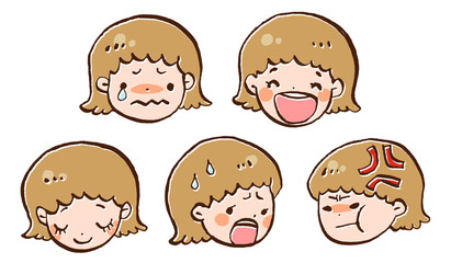女の子の表情イラストセット