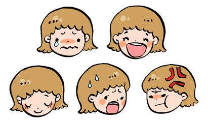 女の子の表情イラストセット