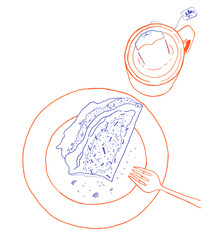 Omelette and green tea breakfast