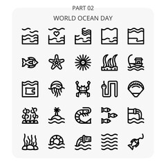 World ocean day icon set outline style