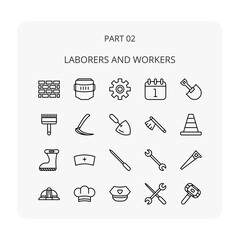 LABORERS AND WORKERS icon set outline color