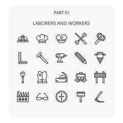 LABORERS AND WORKERS icon set outline 