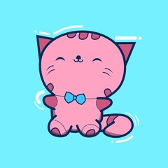 Obraz na płótnie Canvas Cute pink cat with bowtie
