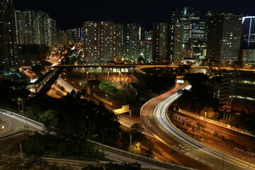 night view of Kowloon bay in hong kong