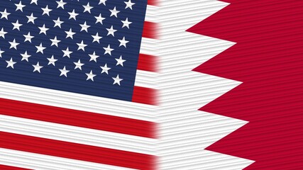 Bahrain and United States of America Flags Together Fabric Texture