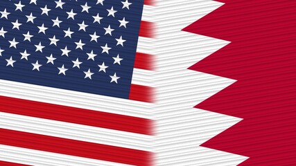 Fototapeta premium Bahrain and United States of America Flags Together Fabric Texture