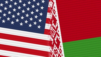 Obraz premium Belarus and United States of America Flags Together Fabric Texture