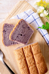purple sweet potato cake on wooden table