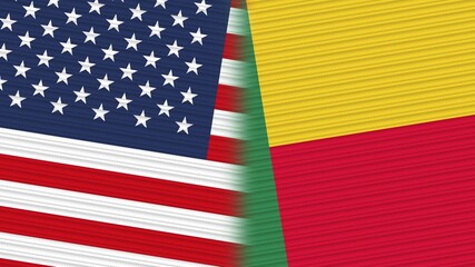 Obraz premium Benin and United States of America Flags Together Fabric Texture