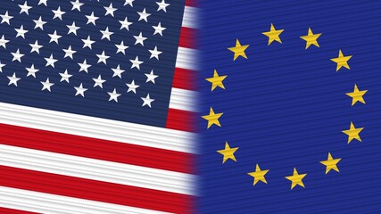 Ethiopia and United States of America Flags Together Fabric Texture