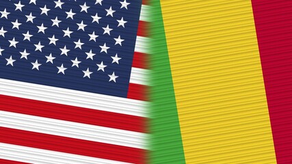 Mali and United States of America Flags Together Fabric Texture