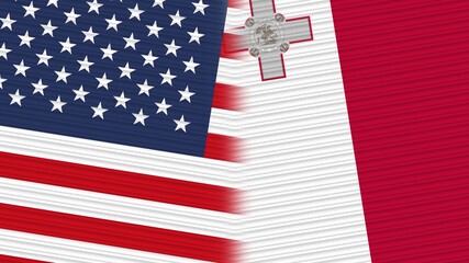 Malta and United States of America Flags Together Fabric Texture