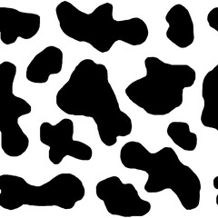 Watercolor hand drawn seamless cow print fabric pattern, black white monochrome colors. Cowboy cow girl western background illustration design, milk organic animal skin farm wallpaper.
