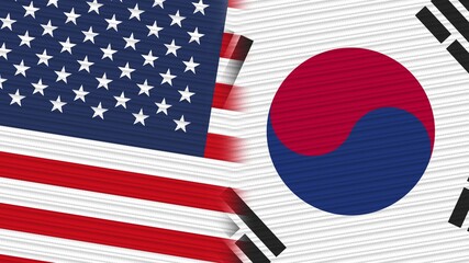 Obraz premium South Korea and United States of America Flags Together Fabric Texture