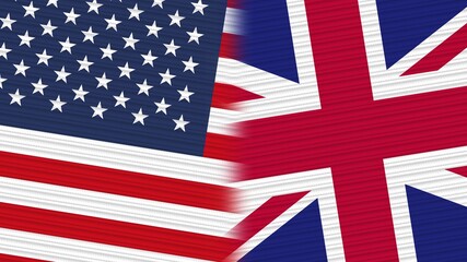 United Kingdom and United States of America Flags Together Fabric Texture
