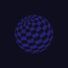Abstract blue checker sphere with solid background. Vector illustration of blue disco sphere. 