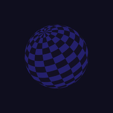 Abstract Blue Checker Sphere With Solid Background. Vector Illustration Of Blue Disco Sphere. 