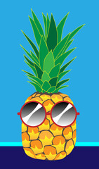 Pineapple with sunglasses, isolated on full color background