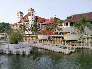 Kota tua, Jakarta, Indonesia - (06-10-2021) : Historical building during the Dutch colonial period. Right in front of it is a big river sungai