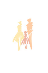 drawing of a silhouette of a woman and a man with a child in beige colors in a minimalist style