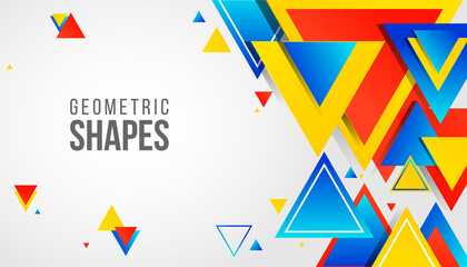 Modern geometric triangle shape background with gradient color red,  blue, and yellow. Vector of modern abstract triangular background. 3D Triangles. Modern Wallpaper. Vector illustration