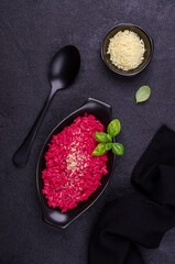 Beetroot risotto with cheese