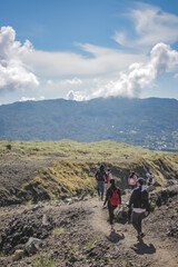 Fototapeta premium six climbers descending the mountain