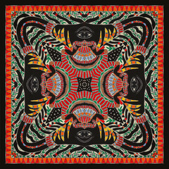 traditional square scarf with different geometric and paisley pattern
