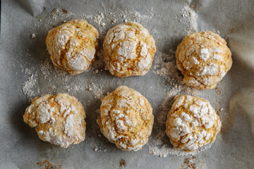 Homemade cookies on a table with a linen tablecloth