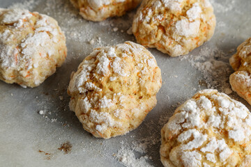 Homemade cookies on a table with a linen tablecloth