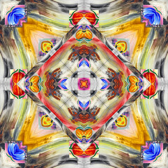 Fototapeta premium traditional square scarf with different geometric and paisley pattern 