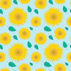 Sunflower seamless pattern on blue background