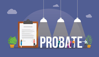 probate law concept with paper document and people around with modern flat style - obrazy, fototapety, plakaty