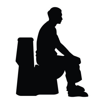 recommend clip art: Young man sitting in the toilet bowl silhouette on white background