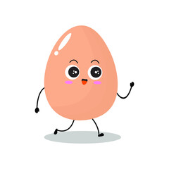 Obraz premium Vector illustration of egg character with cute expression, happy, run ,easter egg isolated on white background, simple minimal style, boiled egg for mascot collection, emoticon