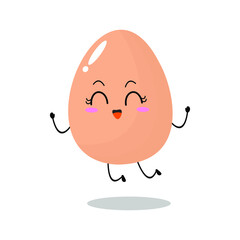 Vector illustration of egg character with cute expression, happy celebration, jump , easter egg isolated on white background, simple minimal style, boiled egg for mascot collection, emoticon