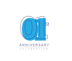 1st anniversary blue colored vector design for birthday celebration, isolated on white background