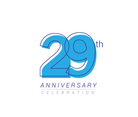 29th anniversary blue colored vector design for birthday celebration, isolated on white background